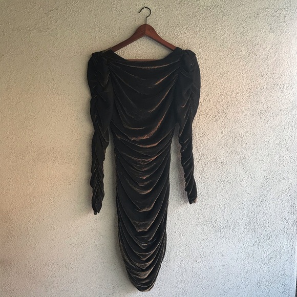 CONTEMPO CASUALS | VINTAGE 80’s Ruched Black Gold Formal Disco Dress - Picture 7 of 14